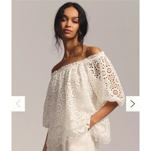 Anthropologie Maeve Off White Off The Shoulder Eyelet Top Lace Size Small‎